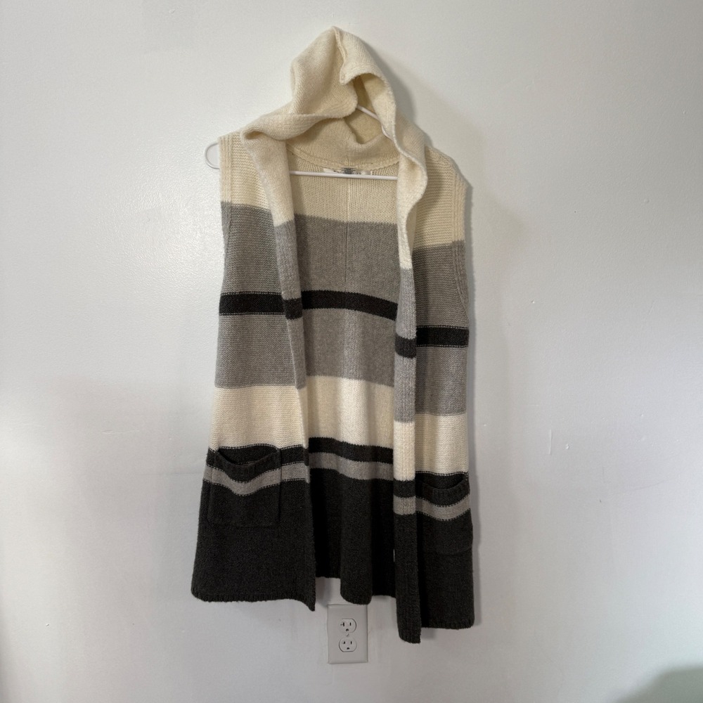 MAX STUDIO‎ Striped Hooded Sleeveless Long Vest Cardigan Sweater Women Medium